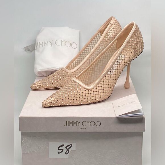 Jimmy Choo Isa 95MM Crystal-Embellished Mesh Pumps size 39 - Picture 11 of 13